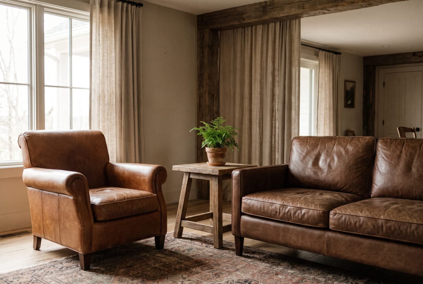 A room furnished around leather furniture