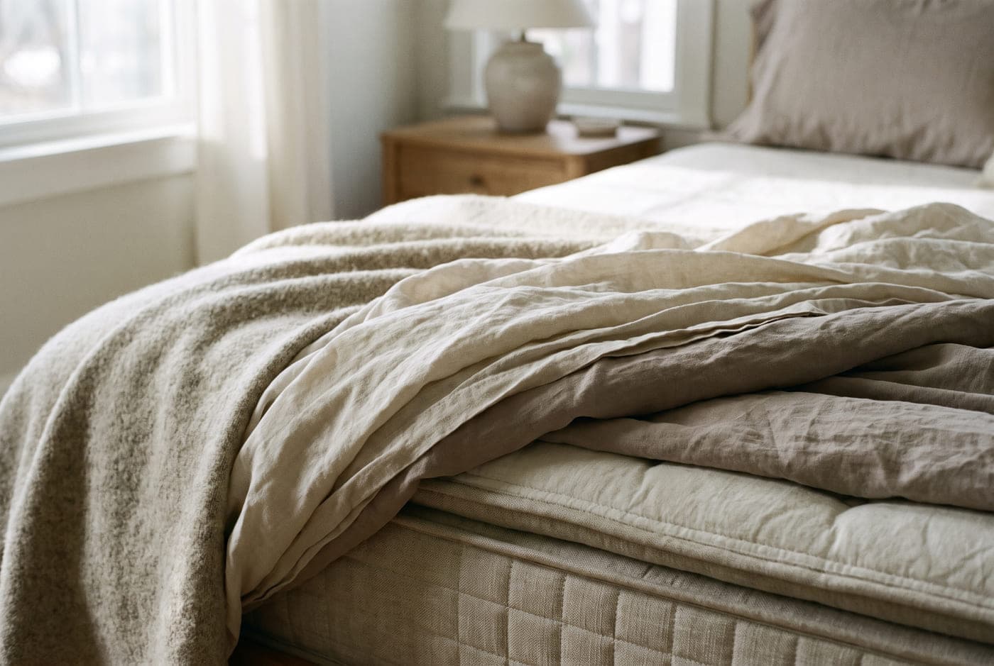 A room furnished around mattresses