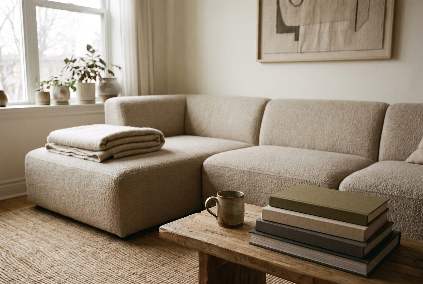 A room furnished around sectional sofas