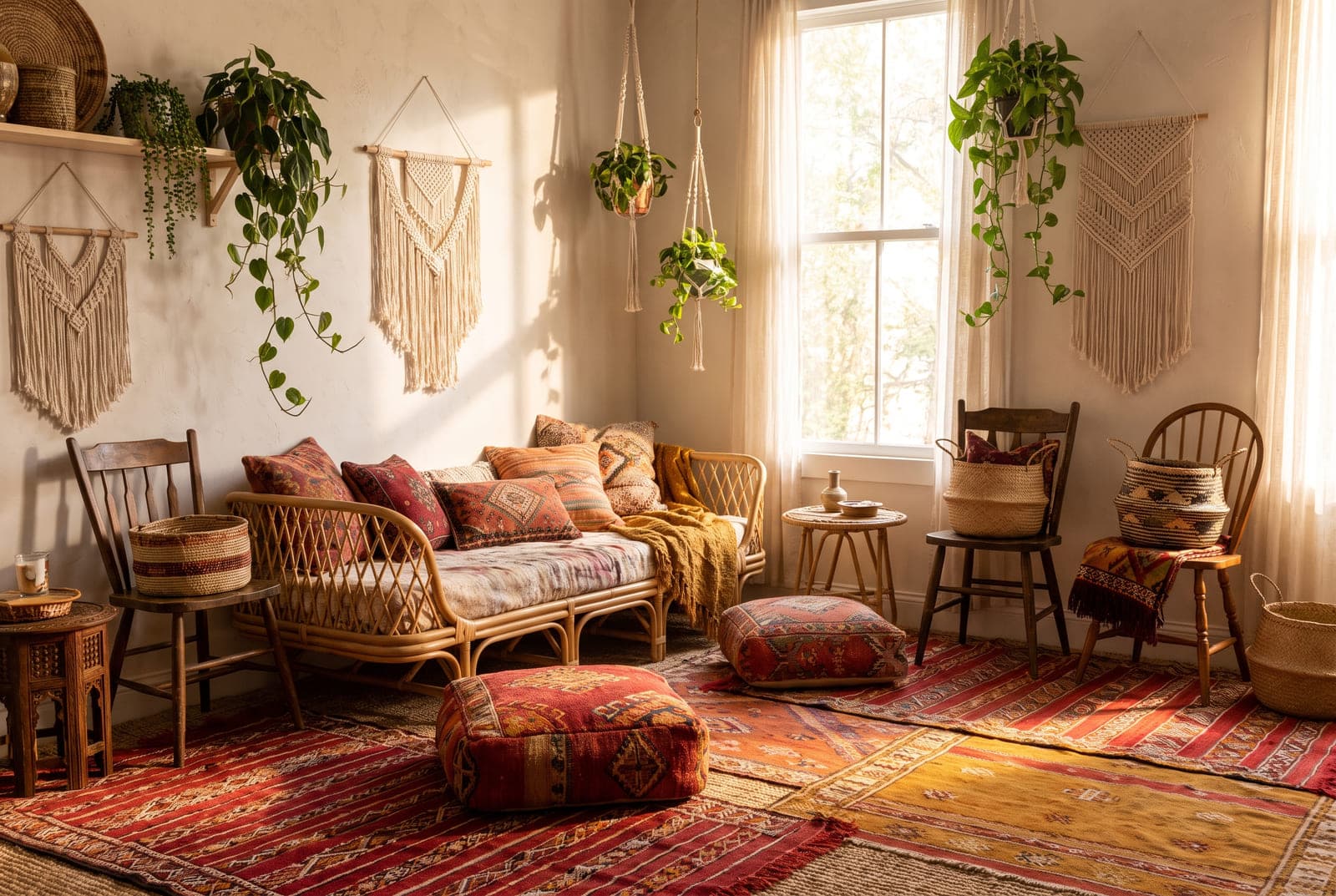 A bohemian-style furnished room