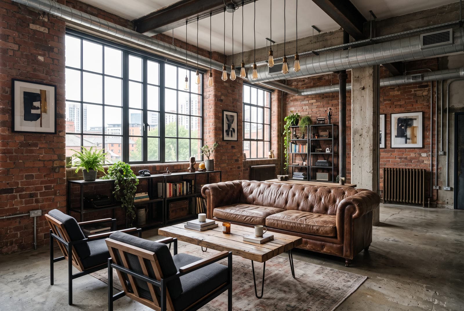 A industrial style living room